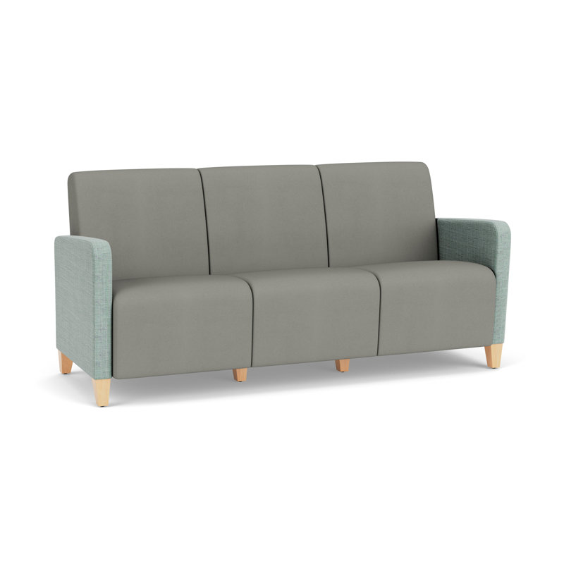 Fauteuil de réception 3 places Ravenna, Bois naturel, Chambray écume de mer / Patriot Plus colombe