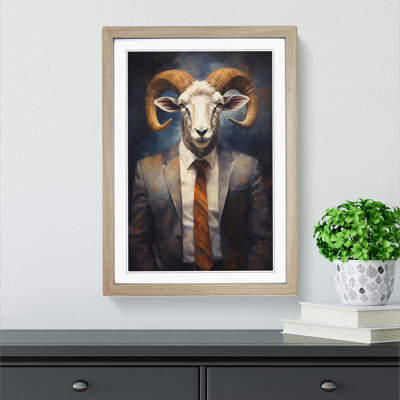Ram Sheep in a Suit Painting - Framed Print