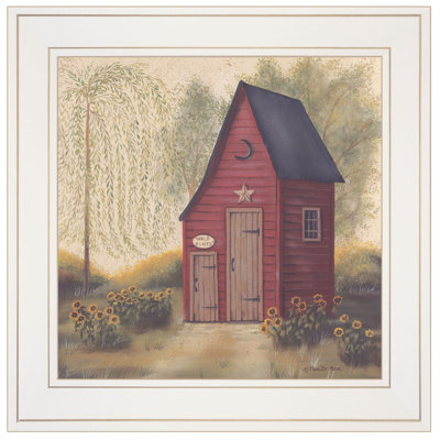 «Folk Art Outhouse II» par Pam Britton, reproduction encadrée prête à accrocher, cadre blanc