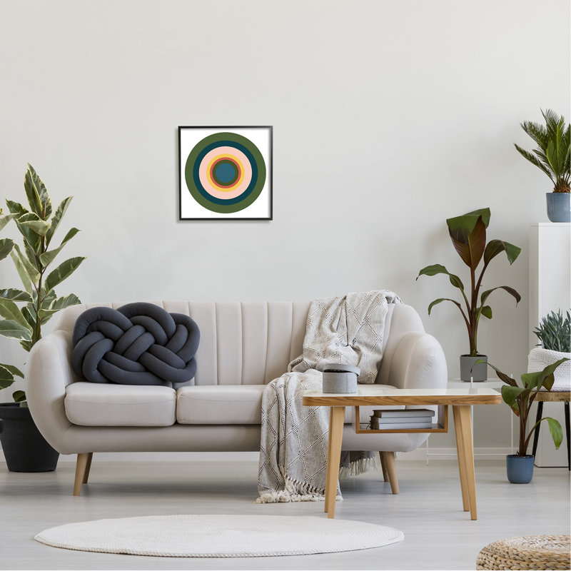 Cercles verts en sourdine, impression sur bois, Giclée encadrée noir minuit, H 17 po x l 17 po x P 1,5 po