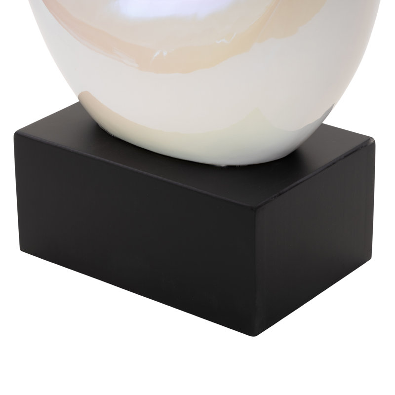 Ceramic Swirl Abstract Decorative White Sculpture with Black Base