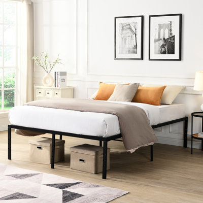Structure de lit en métal noir très résistant - facile à assembler, sans bruit, supporte 1000 livres, support de matelas uniforme, espace de rangement inférieur, assemblage des trous de connexion des jambes, fonctionnement silencieux,