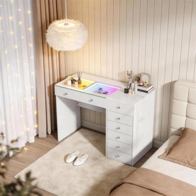 47'' Makeup Vanity Desk with Lights LED RGB