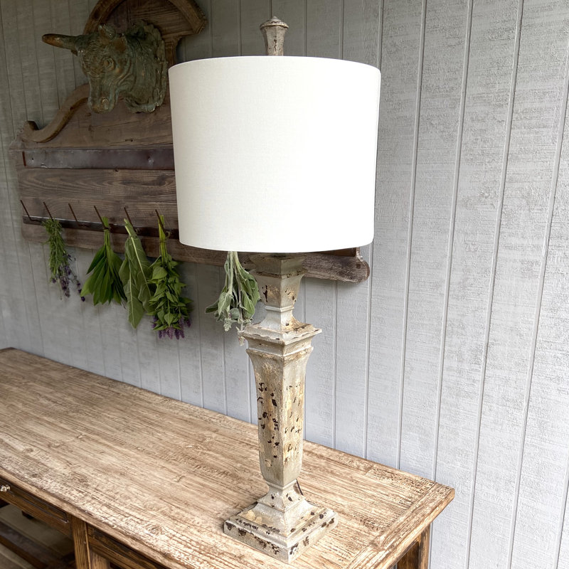 Lampe de table en résine 39,5 "avec abat-jour en lin