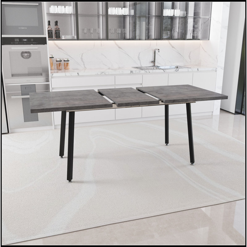 55.12-70.87"expandable modern kitchen dining table, rectangular MDF dining table for 4-6 people, medieval industrial style, with black metal legs, suitable for home&kitchen (grey)