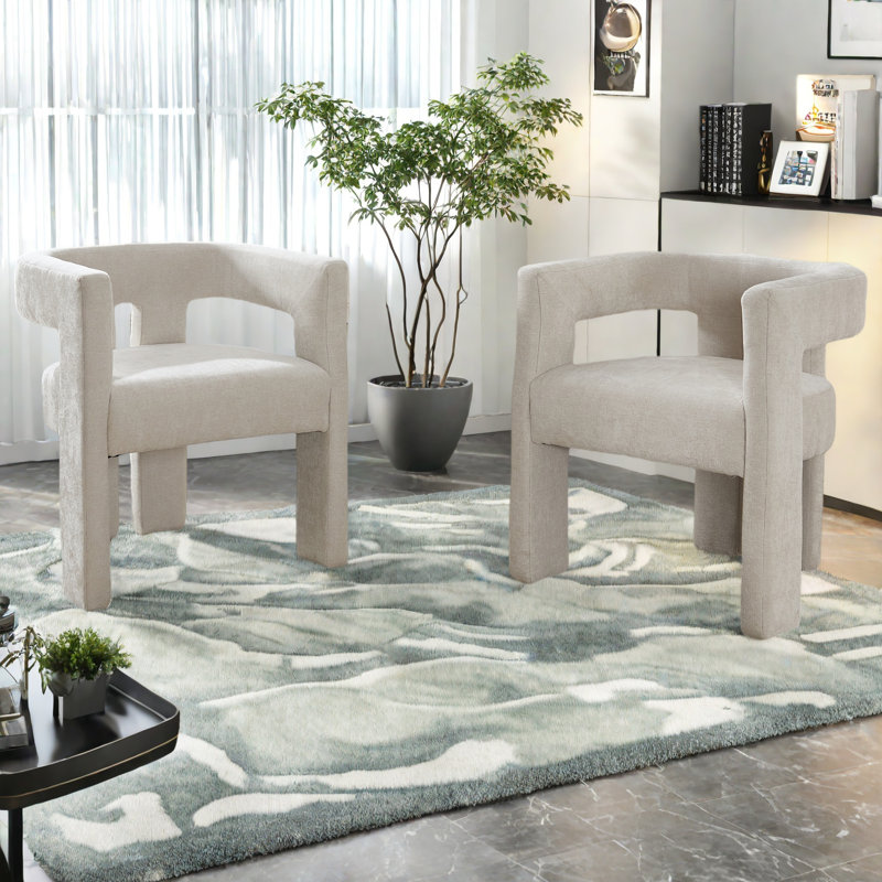 Chaise d'appoint / de salle à manger rembourrée en tissu de conception contemporaine 2PC / ENSEMBLE, Beige