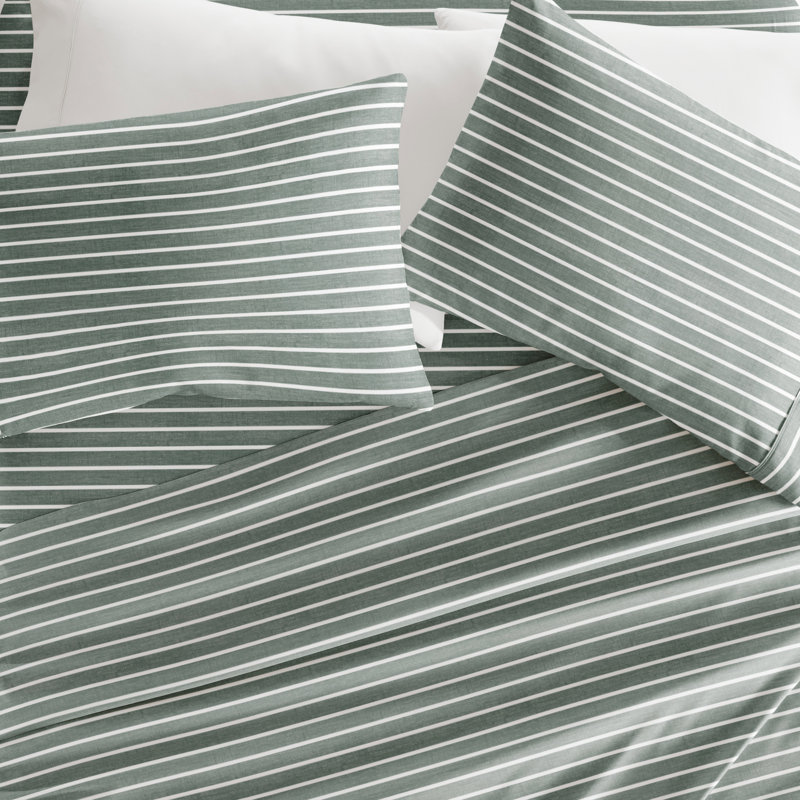 Twin Green and White Striped Microfiber Sheet Set