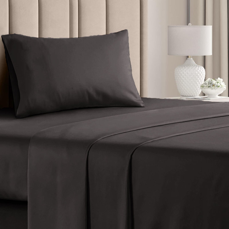  Ensemble de draps en rayonne de bambou 4 pièces Premium Luxury, Ensemble de draps pour lit simple avec deux taies , Noir