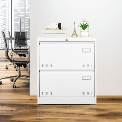 Classeur blanc verrouillable - 2 tiroirs pour un travail de bureau efficace, matériau en métal - 2 verrous intérieurs verrouillables, rangement pratique pour dossiers, amélioration de la productivité