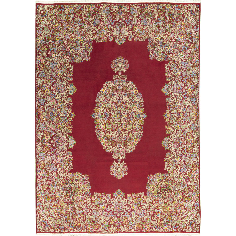 Tapis de laine rouge et beige noué à la main one-of-a-kind Persian