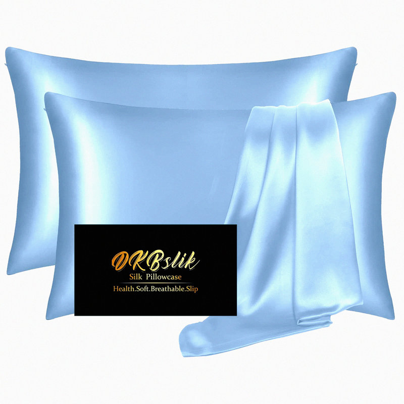 CoolSilk HairGuard Pillowcase Set - 100% Mulberry Silk, Hidden Zipper, Cooling Technology, Queen Size - Pack of 2, Blue
