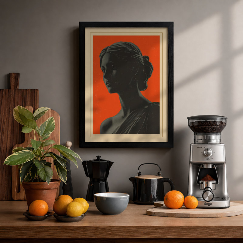 Classical Profile in Silhouette Art Deco - Framed Print, A1 - 84.1 x 59.4 cm, Black