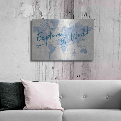 «World Map Collage Explore» par Sue Schlabach - peinture sans cadre