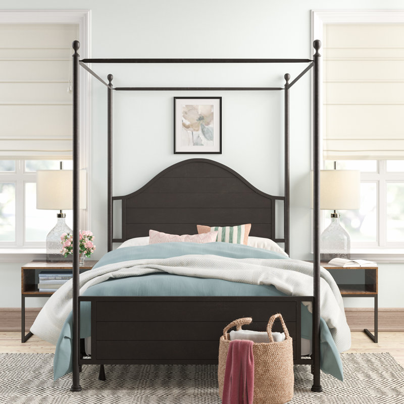 Hever Metal Canopy Bed, King, Black