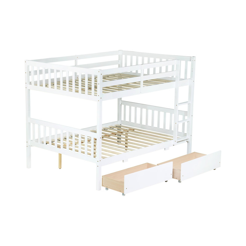 Lit double superposé double avec 2 tiroirs en blanc - détachable, bois d'hévéa de qualité, mesures en bois blanc, conception détachable,