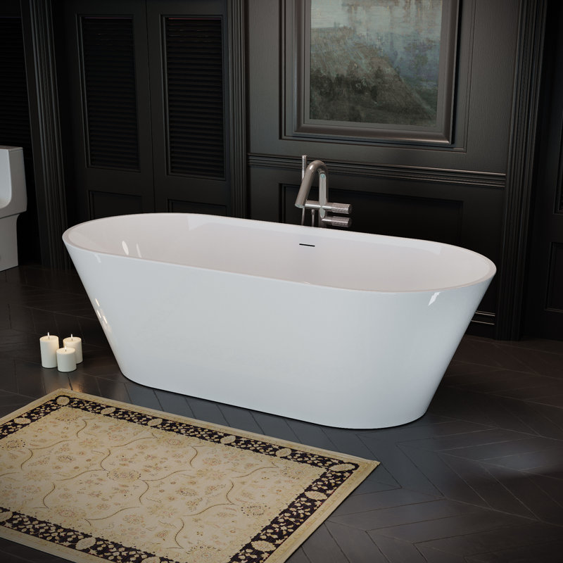 67'' x 29.53" Acrylic Freestanding Bathtub, Oval Soaking Stand Alone Bath Tub with Toe-Tap Chrome Drain and Classic Slotted Overflow, cUPC Certified, Glossy White