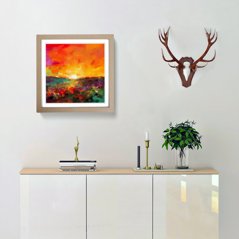Sunset Gestural Art - Framed Print, Oak