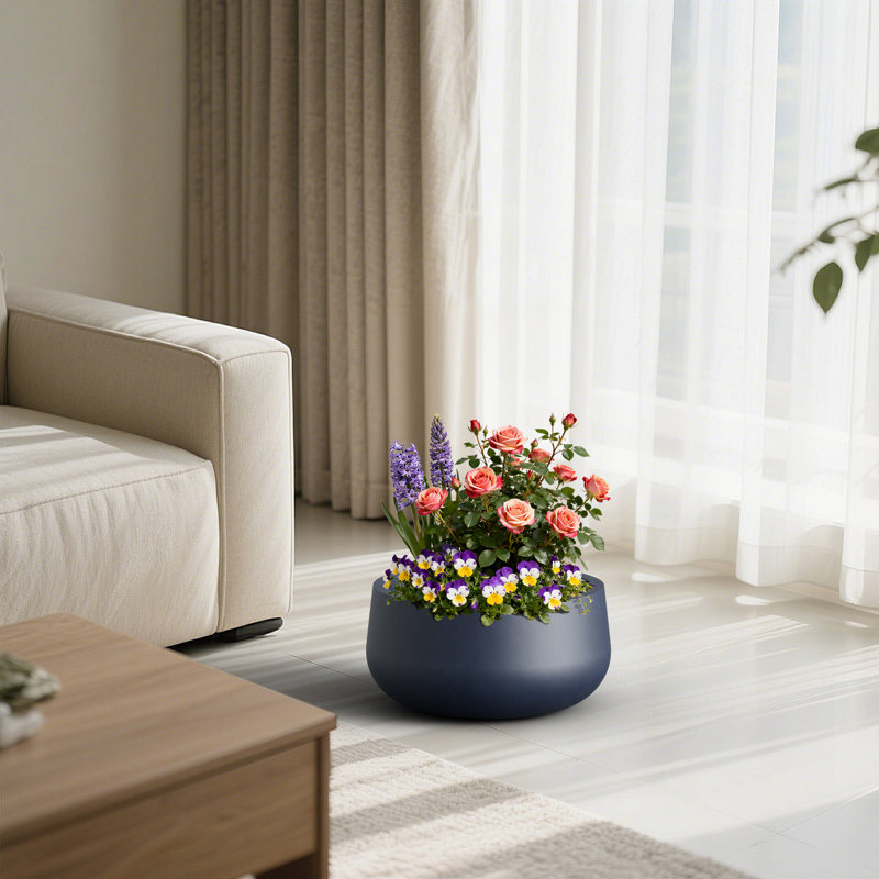 16 po. Bleu marine (intérieur amélioré) pot à fleurs rond moyen en pot d'intérieur / extérieur avec trou de drainage, Marine