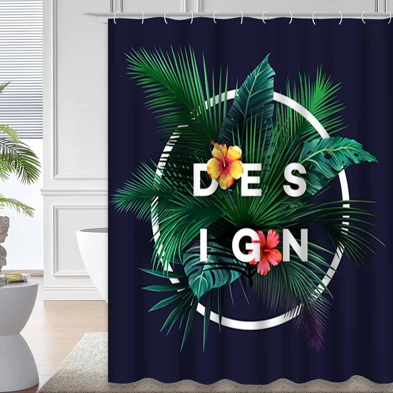 Rideau de douche abstrait vert à motif de feuilles de palmier tropical avec 12 crochets, L 72 po x l 72 po