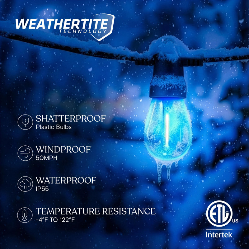 Hybrid 27 ft. Solar Powered & Plug-In RGB LED String Lights Outdoor Patio Waterproof with 12 S14 Shatterproof Bulbs, Color Changing, Remote Control