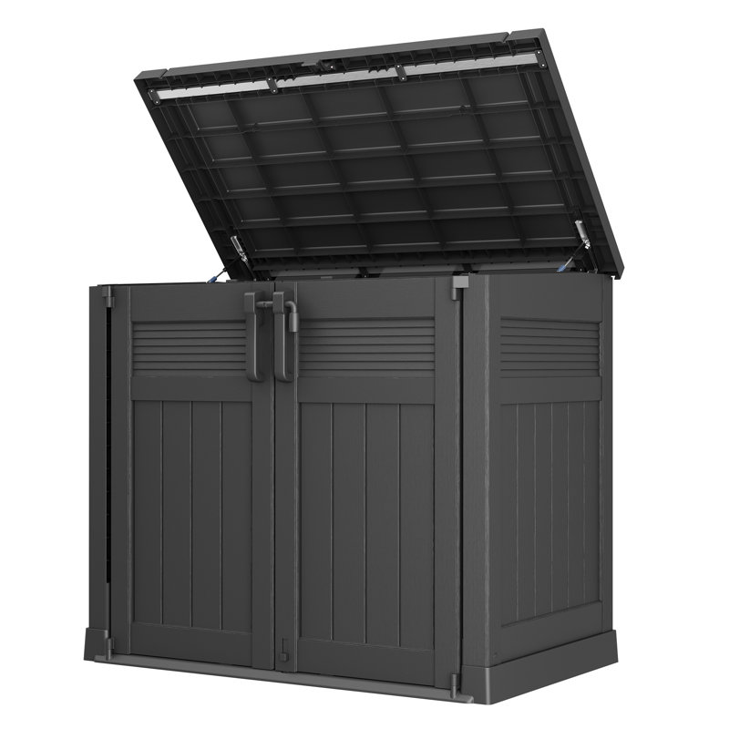 Grande remise extérieure en résine de 280 gallons - boîte de terrasse extérieure verrouillable avec portes doubles et vérins à gaz