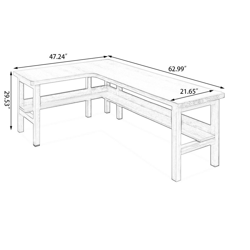 Bureaux en bois massif en L Burlywood, H 29,53 po x l 62,99 po x P 47,24 po, Retour à gauche
