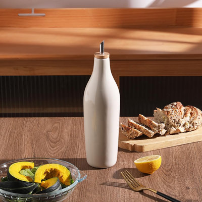 17 Oz Opaque Ceramic Oil Dispenser, Kitchen Counter EVOO and Vinegar Cruet Container, Pack of 1