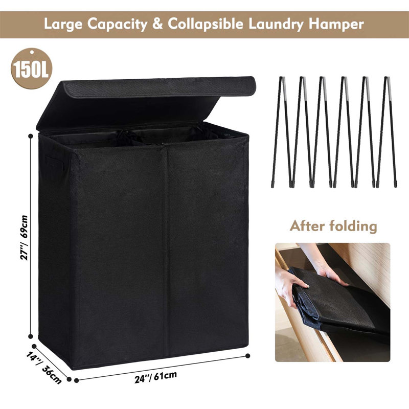 Bhargava Fabric Laundry Hamper with Handles, Black