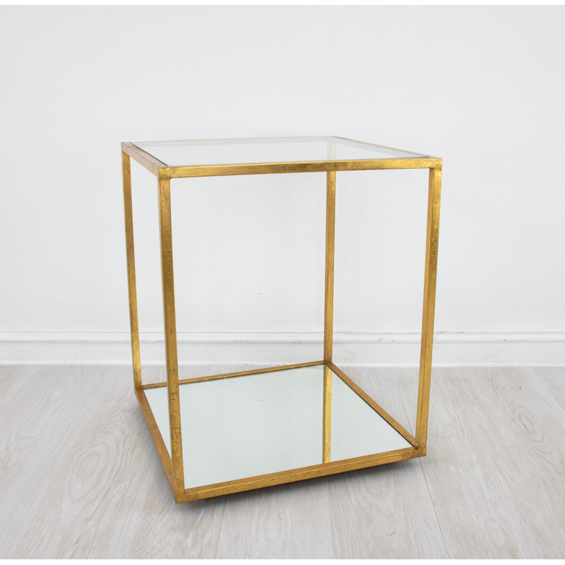 Emily Glass End Table, Antiqued Gold Leaf