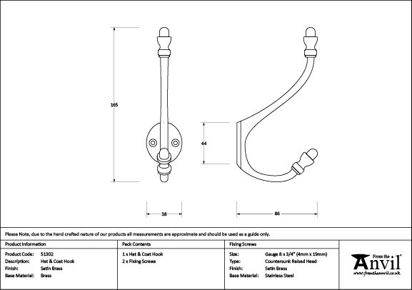 Brass Hook, Satin Brass