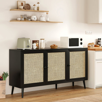 Buffet avec 3 portes en rotin et console de rangement pour la cuisine
