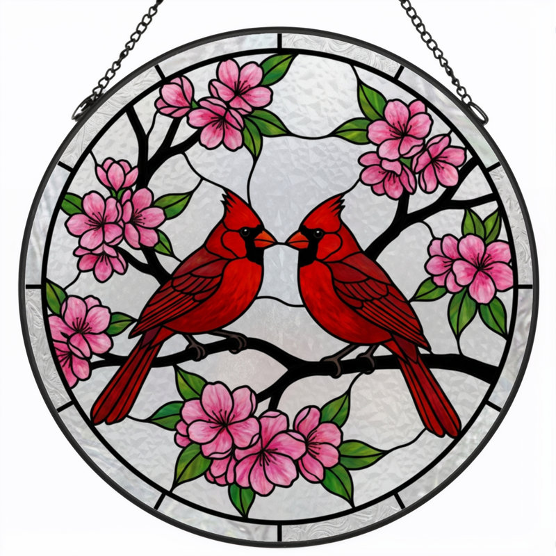 Panneau de vitrail en verre coloré 12 "H Cardinal Blossom, H 12 po x l 12 po