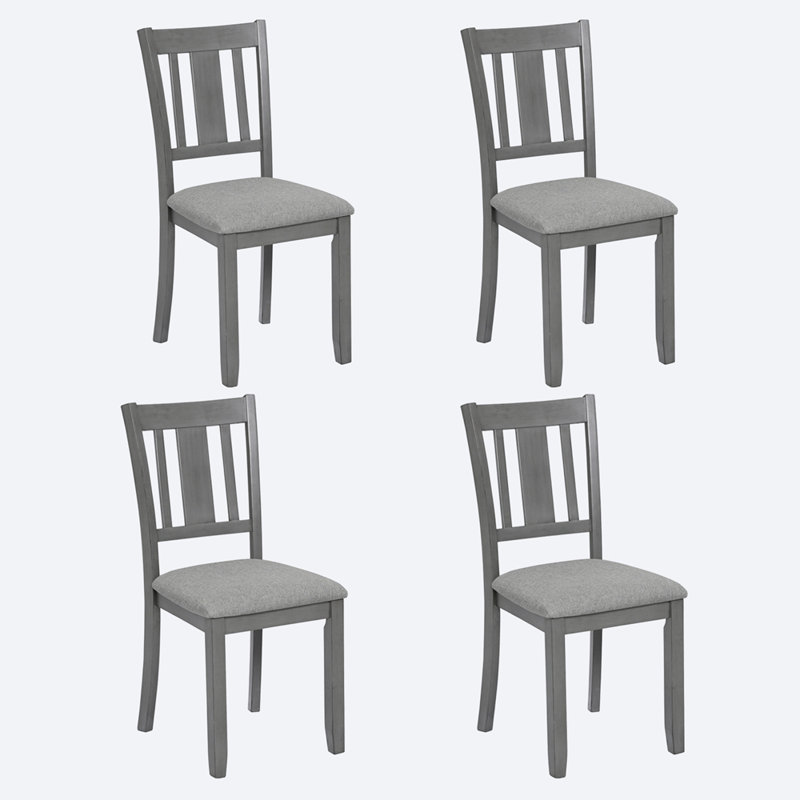 Ensemble de 4 chaises de salle à manger rembourrées en bois, Gris, Gris et dossier à lattes