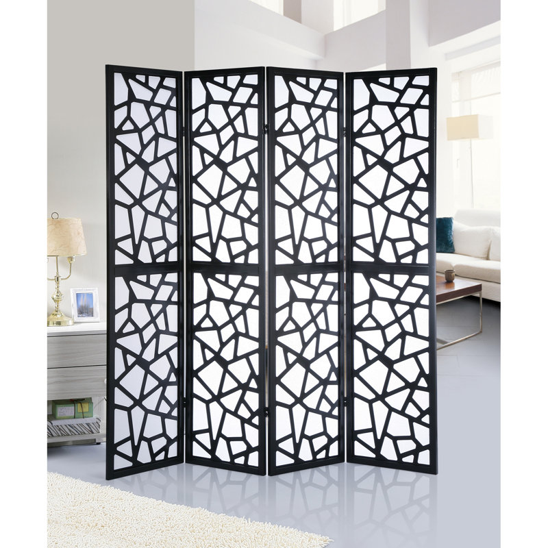 Giyano 4 Panel Screen Room Divider, Black