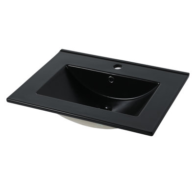 Évier vasque en céramique noire 24 po, profondeur intérieure 4,72 po, comptoir de 0,81 po, cuve de construction robuste interne supérieure