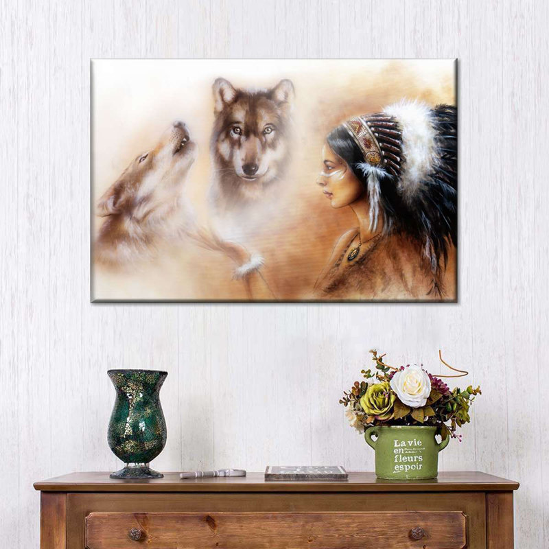 Loch cherokee amérindien sur toile, H 30 po x l 45 po x P 1,25 po