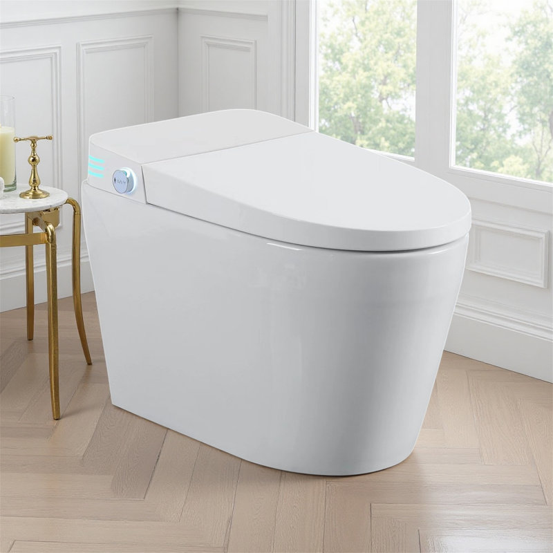 Toilette intelligente sans réservoir avec bidet, ouverture / fermeture automatique, siège chauffant, lavage et séchage à chaud, capteur de pied, télécommande