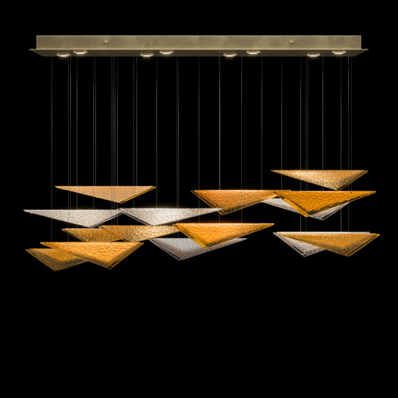 Luminaire suspendu Volo, Doré, 8 lumières, Ambre martelé