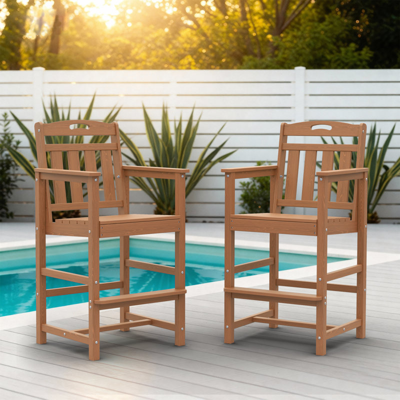 Tabourets de bar 27 po Cedartown avec accoudoirs et repose-pieds en PEHD, Teck