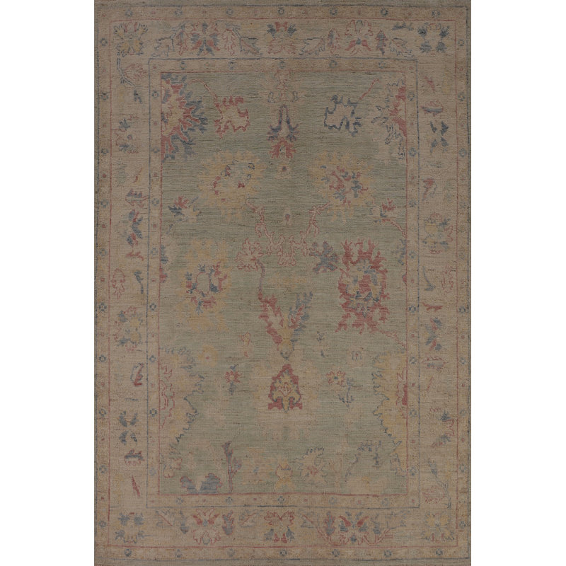 Light Green Oushak Vegetable Dye Turkish Rug
