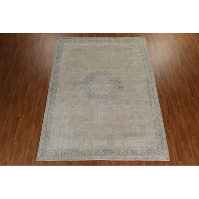 Tapis persan Kerman en laine patinée Daxon noué à la main 9 x 12