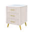 Table de chevet rembourrée en bois avec 3 tiroirs et pieds et poignées en métal, table de chevet avec plan de travail autocollant marbré - beige-116331458