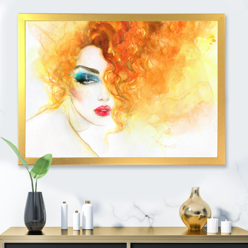 Portrait d'un mannequin élégant - Art mural sur toile Glam, Cadre doré, H 34 po x l 44 po x P 1,5 po