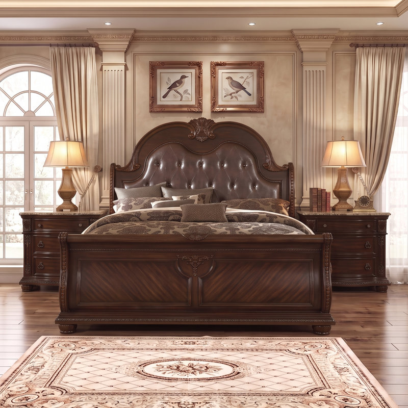 Noyer foncé 3 pièces Jazzlene King, 3 Pcs: Bed, 2 Nightstands, Très grand