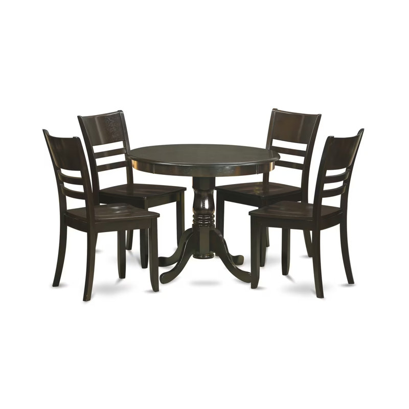 5 Piece Dining Set Includes a Round Dining Table with Pedestal and 4 Kitchen Chairs, Cappuccino, Wooden