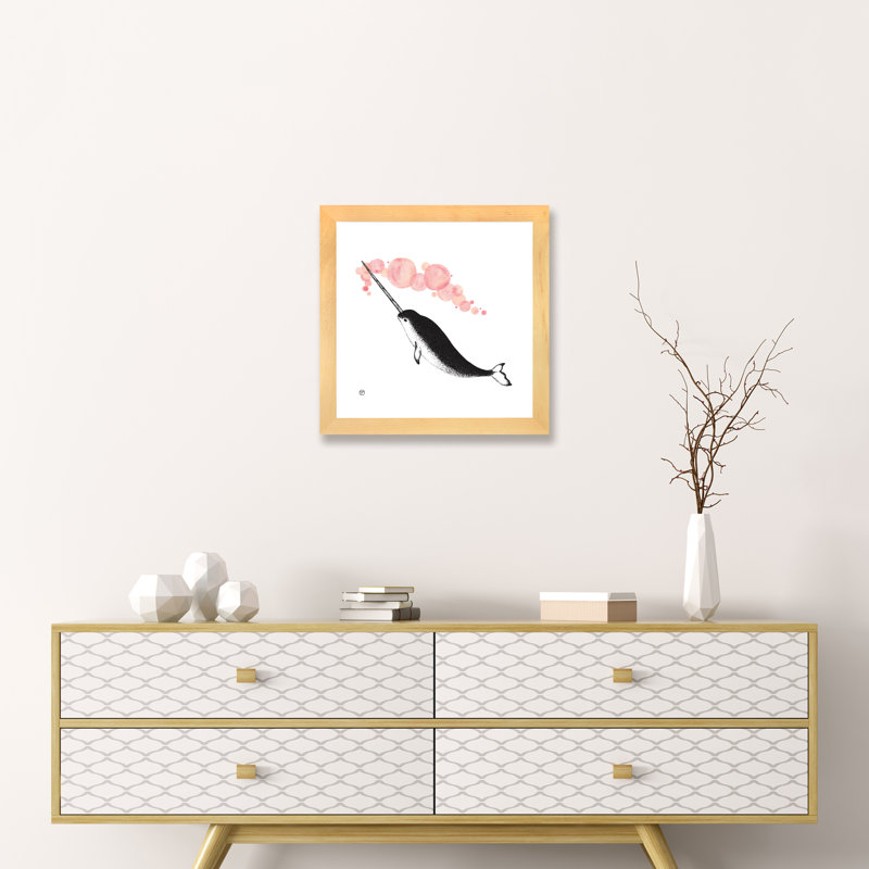 Art papier narwhal, H 16 po x l 16 po x P 1 po, Papier encadré naturel