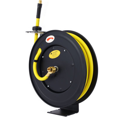 Retractable Air Hose Reel, 1/2" Inch X 50' Ft Auto Rewind Hose-Reel, Heavy Duty Steel Air Hose Reel, Industrial Grade Rubber Hose