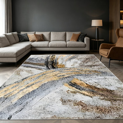 Tapis à motif abstrait marbré neutre de 1 pièce pour le salon, doux et confortable, adapté à toutes les saisons, facile à entretenir, lavable à la machine, tapis de dessous de table convenant à la salle à manger, à la chambre à coucher, au vestibule, au bureau personnel,