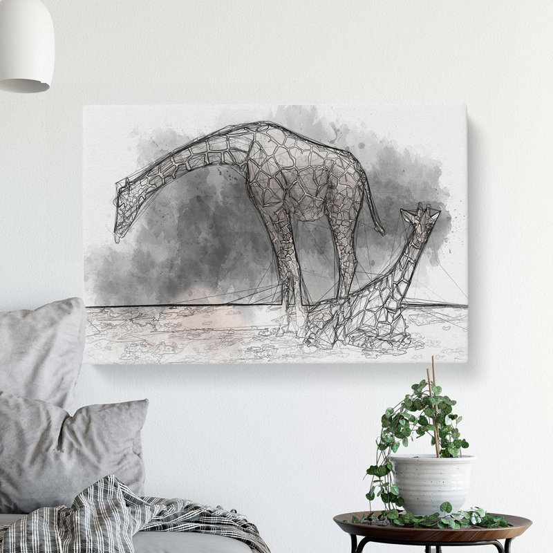 Two Giraffes in Abstract - Wrapped Canvas, 40cm H x 60cm W x 3cm D