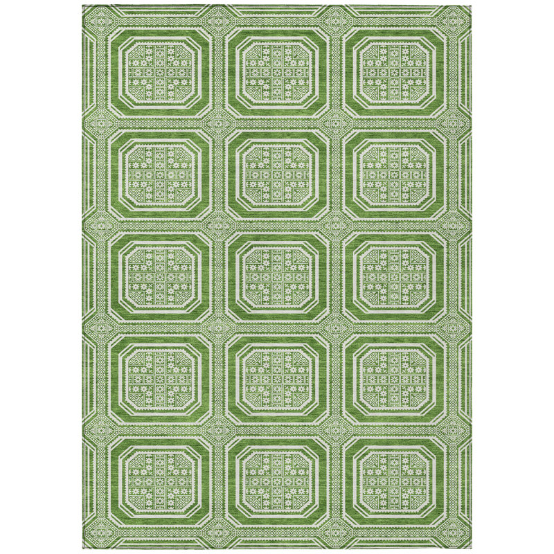 Tapis intérieur / extérieur vert et ivoire lavable 8 pi x 10 pi